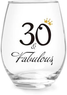 Jogskeor 30th Birthday Gift for Women, 30 & Fabulous Stemless Wine Glass, 30 Years Old Wine Glass Birthday Gift for Mom, Women, Wife, Sister, Aunt, Friends, Coworker