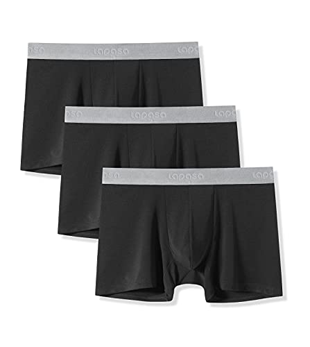 LAPASA Men's Boxer Briefs 3-Pack Cool MicroModal Stretch Underwear Trunks Comfort Soft Breathable M71 Large Black (short leg)
