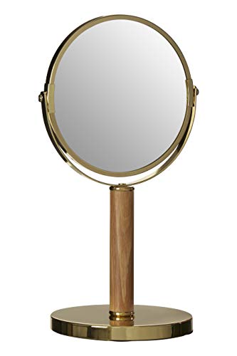 Premier Housewares Vanity Mirror, Bathroom, Makeup, Rubberwood, Cassini - Gold, 17L x 15W cm - Image 2