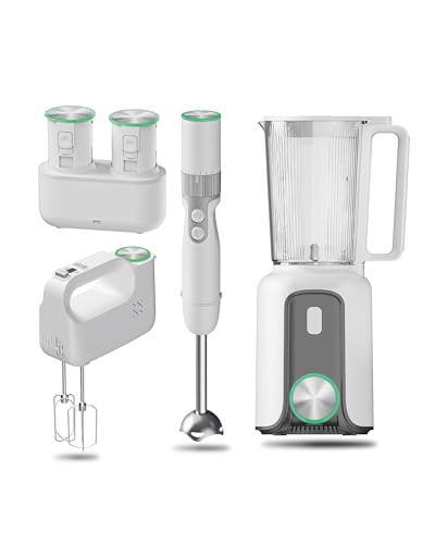3-in-1 Cordless Kitchen Gift Set - Rechargeable Hand Blender, Mixer & Smoothie Maker with Fast Charger | Perfect for Home Cooking, Baking & Healthy Drinks | Includes 2 Batteries | Housewarming Gift