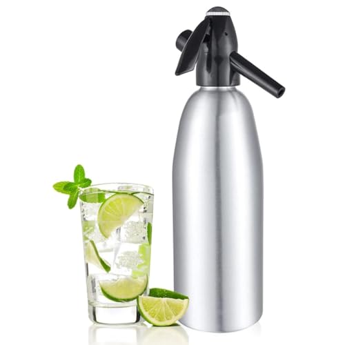 1L Bottiglia per Sifone di Soda Alluminio Professionale Seltzer Gassato Bottiglia D'acqua Water Maker con Regolatore di Pressione per Succo Bevande Cocktail, Rendere l'acqua Frizzante (Argento)