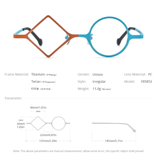 Image of FONEX Colorful Titanium Glasses Frame Men Left Round Right Square Optical Eyeglasses Women F85747