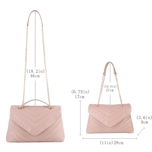 Image of Quilted Crossbody Bag for Women, Soft Vegan Chevron Purses, Trendy Shoulder Handbags with Flap