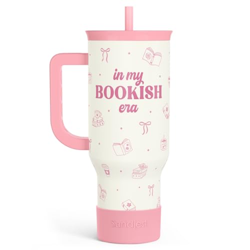 Image of SANDJEST Book Lovers 40oz Tumbler With Handle and Straw, in My Bookish Era Insulated Stainless Steel Travel Coffee Mug for Women Girls Bookworms, Gift Idea for Birthday Christmas Mothers Day