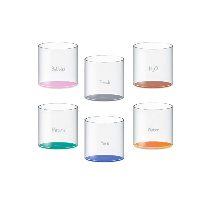 WD Lifestyle - Set 6 Bicchieri in Vetro borosilicato 250ml con Scritta Decorativa e Fondo Colorato