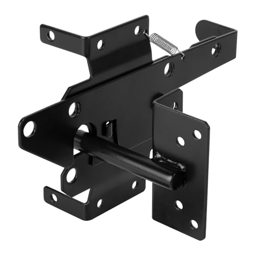 HILLMASTER Stainless Steel Self Locking Gate Latch for Wooden Fence,Heavy Duty Black Wood Fence Latch Post Mount Gravity Door Latch Gate Lock Gate Hardware for Pool,Outdoor Metal Gates Vinyl Fence