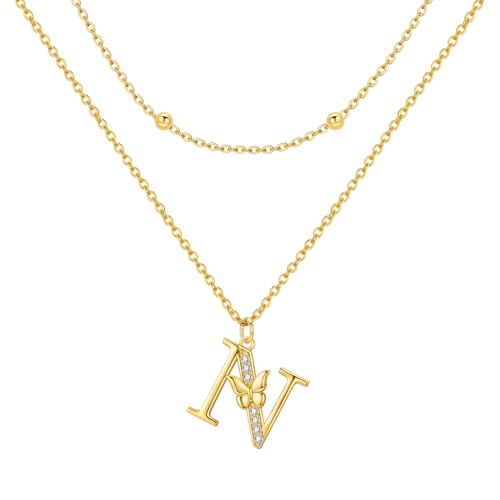 PANPOKI �X�^�[�����O�V���o�[�C�j�V�������^�[�y���_���g�l�b�N���X 2�� 18K�S�[���h���b�L 26 A-Z �o�^�t���C�W���R�����C���[�h�W���G���[ �����p ���O����M�t�g, 18" chain + 2" extender, �X�^�[�����O�V���o�[, 