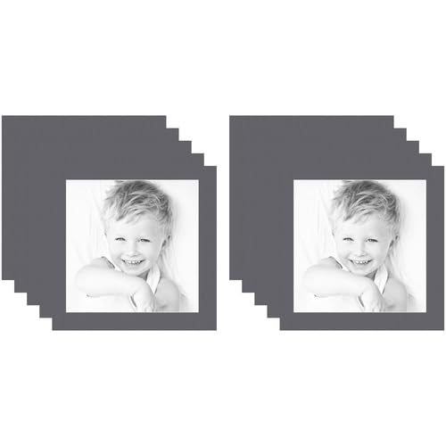 16x16 Granite/Mountain Grey Custom Mat for Picture Frame with 12x12 Opening Size (Mat Only, Frame NOT Included) - 10 Pack