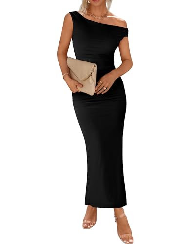 BTFBM Women 2025 Summer One Shoulder Bodycon Ruched Maxi Dress Sl...