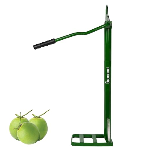 GREENON® Coconut Husk Peeler with Handle Grip | Heavy Weight 2.7 Kg Naral Solini | Manual Coconut Outer Shell Extractor | Powder Coated Metal | Heavy Duty Dehusker Machine | Green