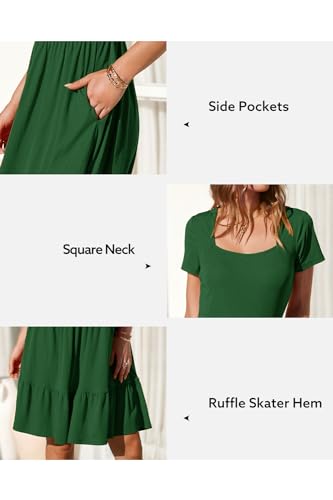Image of Newshows Women's 2026 Summer Casual Square Neck Ruffle A Line Beach Vacation Sundress Work Business Dress with Pockets