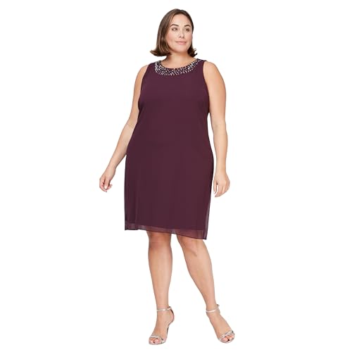 Image of S.L. Fashions Women's Plus Size Chiffon Tier Jacket Dress with Beading Detail