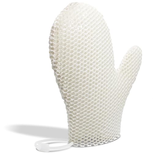 Bath Mitt - Exfoliating Glove, Honeycomb Body Scrubber,Massage Body Scrub Gloves for Home Spa,Mitt Sponges for Cleaning Body,Deep and Gentle,Fast foaming (White(Softer,Medium Size))