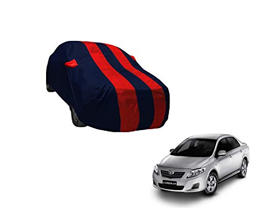 Image of Auto Hub Car Cover Compatible with Corolla (Model : 2007-2017) with Weather Proof, Mirror Pocket, Triple Stitched, Corolla Car Cover- Navy-Red