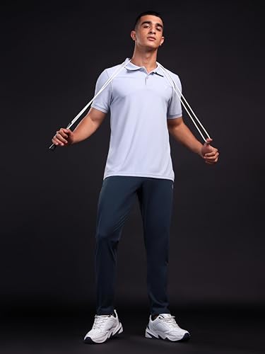 Image of TECHNOSPORT Men's Solid Slim Fit Polo Collar T-Shirt MATPIQ Half Sleeve Button Polyester for Gym Running Workout UPF50+ Anti Odour