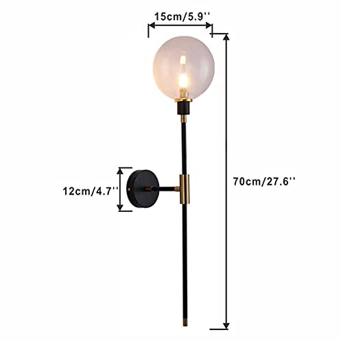 Image of KCO KCOLighting 1-Light Sconces Wall Light Gold Black Modern Wall Mounted Sconce Globe Glass Shade Wall Lamp with Long Arm for Bedroom Hallway (Clear,2 Pack)