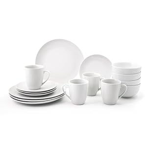 16PC Dinnerware Porcelain White Set: 4 Dinner Plates, 4 Side Plates, 4 Bowls & 4 Mugs. Dishwasher & Microwave Safe.