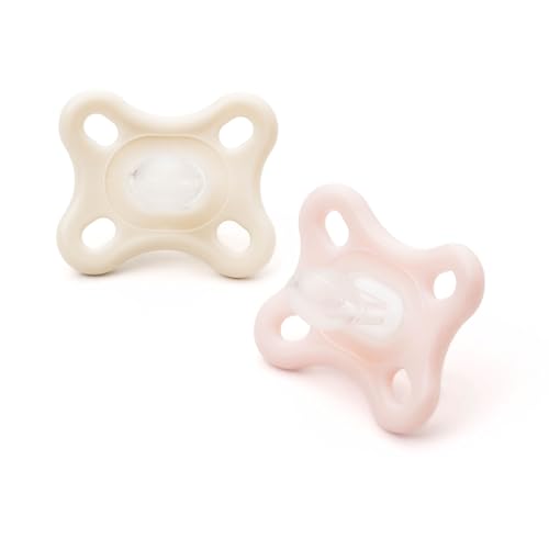 MAM Comfort Soothers | 0-3 Months | 2 Pack | Newborn Dummies | Comes in Dummy Steriliser Case | Sustainable Materials | Baby Accessories for Newborn | Pink/Cream (Various Designs)