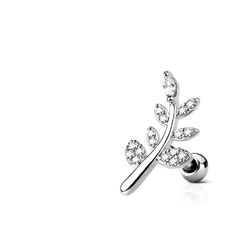 CZ Micro Paved Leaf Top 316L Surgical Steel WildKlass Cartilage, Tragus Barbell Studs