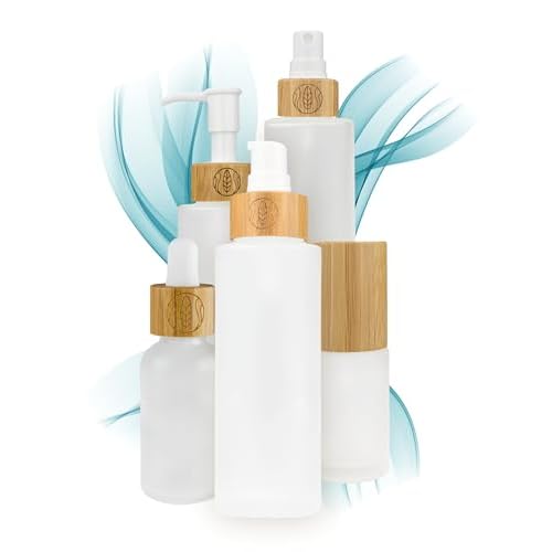 FOGAWA 3×100ml Zerstäuber Sprühflasche Glas Spray Zerstäuber Flaschen Braun Transparente Leer Feinen Nebel Sprühflasche Reise Parfümzerstäuber mit Pipette und Trichter für Parfüm, ätherisches Öl 5 Wachsmann Hochwertige matte Glasflaschen mit Bambusdeckel | 100 ml | 3 Stück | Kleine Leere Fläschchen mit Pumpspender für Kosmetik und Öle