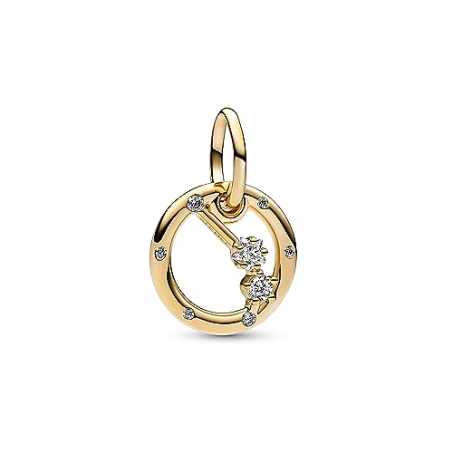 Pandora Moments Colgante con diseño del signo Aries del Zodíaco chapado en oro de 14 quilates con circonitas cúbicas transparentes