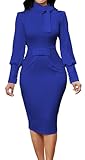 IbuduSexy Church Dresses for Women Elegant Bow tie lace Button Long Sleeve Pink Royal Blue