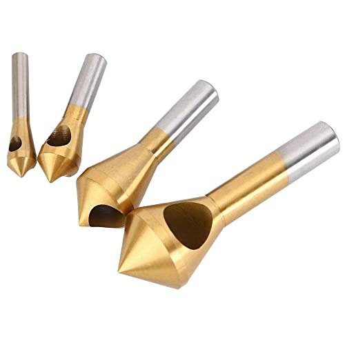 Fixinus Juego de 4 brocas avellanadoras cónicas HSS para madera, metal, hierro, plástico, aluminio y 90° con revestimiento de titanio