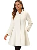 Allegra K Women's Single Breasted Coat A Line Mid-Long Peacoats Outerwear Winter Coats Large White