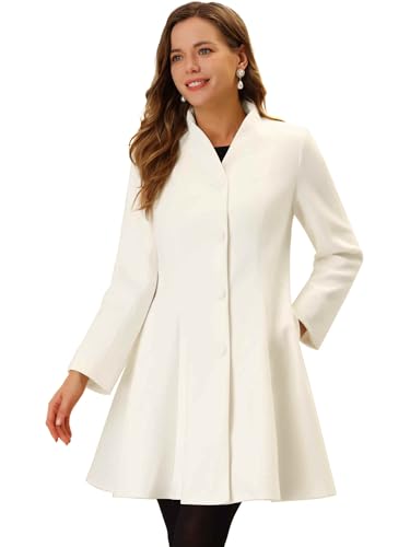 Allegra K Women's Single Breasted Coat A Line Mid-Long Peacoats Outerwear Winter Coats Large White