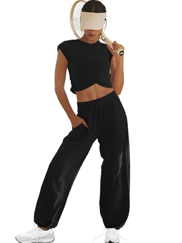 LAMISSCHE Womens Loungewear Set 2 Piece Outfits Sets Cropped Tops and Wide Leg Pants with Pockets Tracksuit