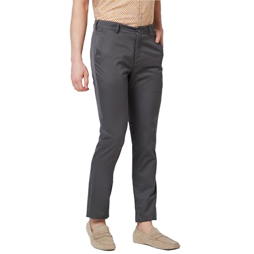 Image of Colorplus Men's Pure Cotton Solid Piece Dyed Pattern Contemporary Fit Flat Front Casual Trouser