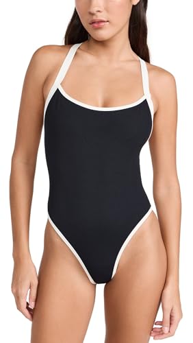 L*Space Ribbed Baewatch One Piece Swimsuit for Women, Classic Coverage, Low Back with Criss Cross Straps & Scoop Neck