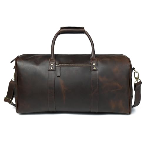 ELIZO Leather Duffle Bag 20" Walnut Travel & Gym