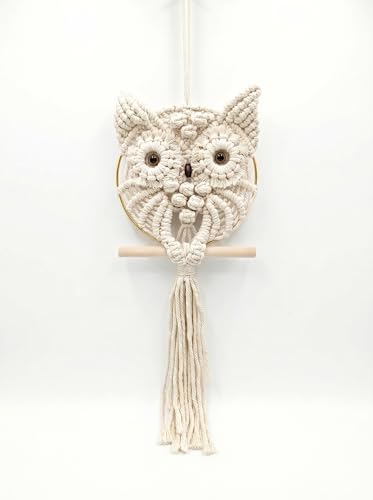 Image of JH Gallery Macrame Owl Wall Decor Hanging, Bohemian Cotton Rope Handmade Owl Tapestry for Bedroom, Living Room and Office Decor, Boho Theme Home Decor Tapestry.