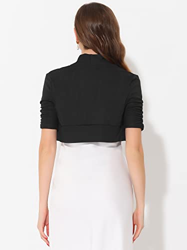 Image of Allegra K Short Sleeve Shrugs for Women Ruched Sleeve Open Front Cropped Bolero Cardigan