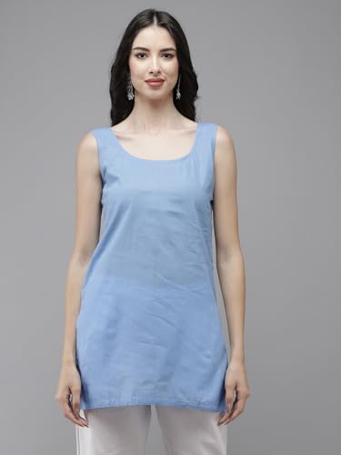 Image of Ada Women's Cotton Blend Regular Fit Tunic Hand Embroidered Lucknowi Chikankari Kota Western Top Kurti With Slip A911184