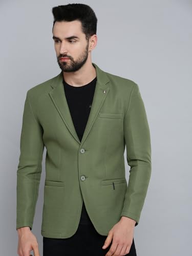 Image of SHOWOFFFF Men Self Design Front-Open Casual Blazer | Notched Lapel Full Sleeves Cotton Blazer for Mens | Slim Fit Regular Length Blazer for Men's