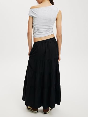 CHARTOU Women's Boho Cotton Tiered Maxi Skirt Elastic Waist Drawstring A Line Long Skirts Summer Beach Skirt3