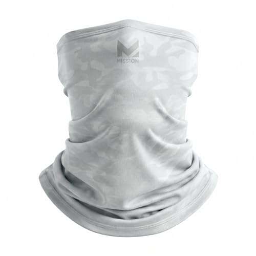 MISSION Multi-Use Neck Gaiter Face Mask for Ski & Outdoors, UPF 50, Breathable Lightweight Fabric (White Camo)