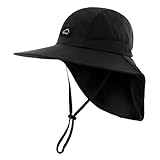 UAMOEI Toddler Sun Hat Waterproof Kids Hats Neck Flap Quick Dry Girls UPF 50+ Beach Cap Boys Adjustable Caps 2-12Years (CA/US, Age, 2 Years, 12 Years, Black)