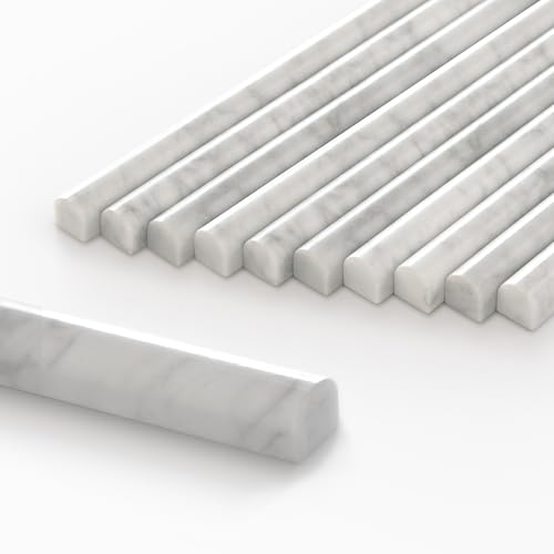 10-Pack Carrara White Marble Pencil Liner Tile, 3/4' x 12' Honed Natural Stone Bullnose Tile Edge Trim Molding for Kitchen Backsplash, Bathroom and Shower Wall