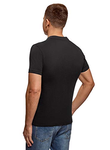 Oodji Ultra Uomo Polo in Pique, Nero, M