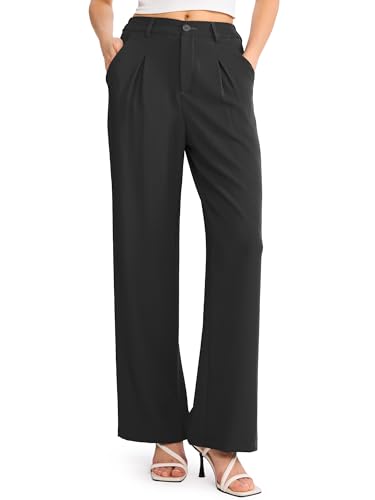 Eisnnu Pantalones Anchos de Verano para Mujer, Elegantes, Holgados, Largos y Rectos, con Bolsillos (FR/ES, Letras, L, Regular, Regular, Negro)