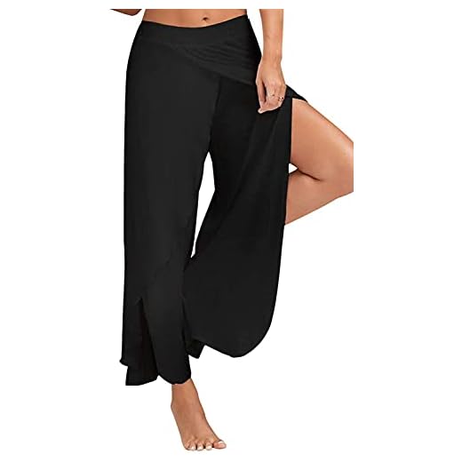Pantalon Yoga Mujer Abierto Retro Chandal Pantalones Largos Vestir Verano Baggy Hip Hop Danza Wide Leg Pants Leggins Deporte Cintura Alta Moda Casual Pantalon Apertura Lateral de Pilates Pijama Playa