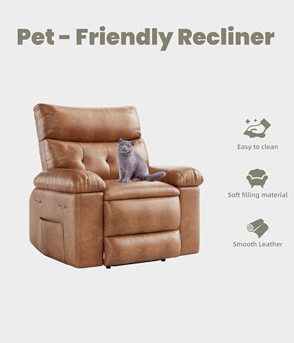 Image of GarveeHome Extra Wide Recliner Chair - PU Leather Oversized Manual Recliner for Adults, Lazy Chair with 1.5X Sponge Comfort Arm and Back for Living Room, Bedroom