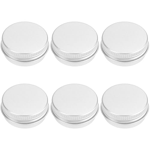 6 Pack 0.5 oz Metal Round Aluminum Tin Jar Containers with Screw Lid Leak Mini Proof Refillable Bottle Salve Tins Lip Balm Lotion Spice Cream Box for Cosmetic(silver