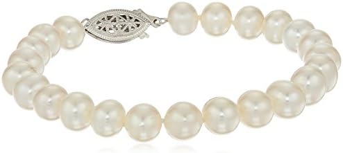 Sterling Silver White Freshwater Cultured A Quality Pearl Bracelet (8.5-9 mm), 8"
