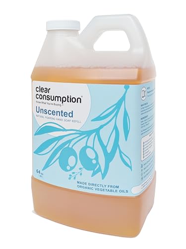 Clear Consumption All Natural Unscented/Fragrance Free Plant-Based Foaming Hand Soap Refill - Made Directly from Organic Vegetable Oils, 64 oz