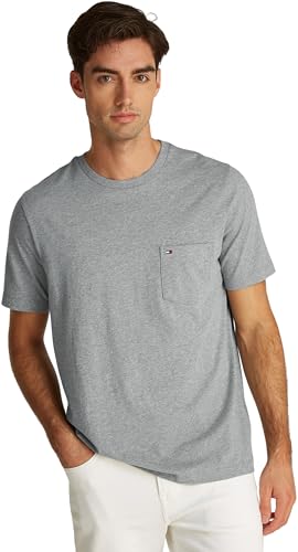 Tommy Hilfiger Camiseta de Manga Corta Hombre Essential Heather Pocket tee Regular Fit, Gris (Medium Grey Heather), M