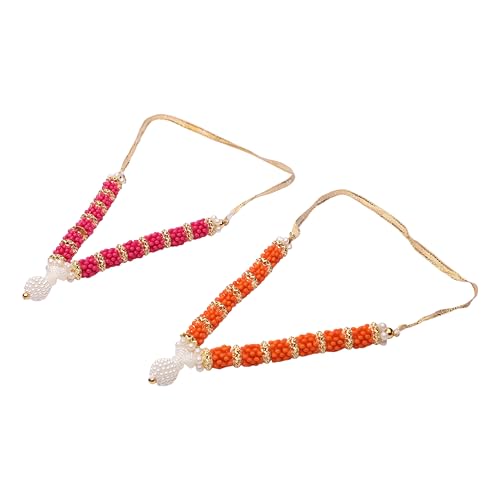 Set of 4 Mala Artificial Beads Ribbon Garland Small Idol Pooja Sringar Articles Ornament Indian traditional Holi Festival Laxmi Poojan Decorations Home Decor Frame Housewarming (Size:-4" Inches) by Aditri Creation - Used condition - Image 2